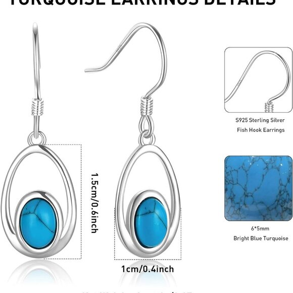 Moonstone/Opal/Turquoise Earrings for Women, 925 Sterling Silver Dangle Drop Ear - Picture 6 of 7